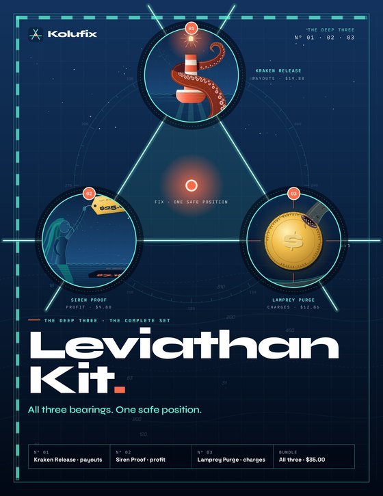 Cover of The Leviathan Kit: the cocked-hat triangle with the kraken, siren and lamprey at its corners
